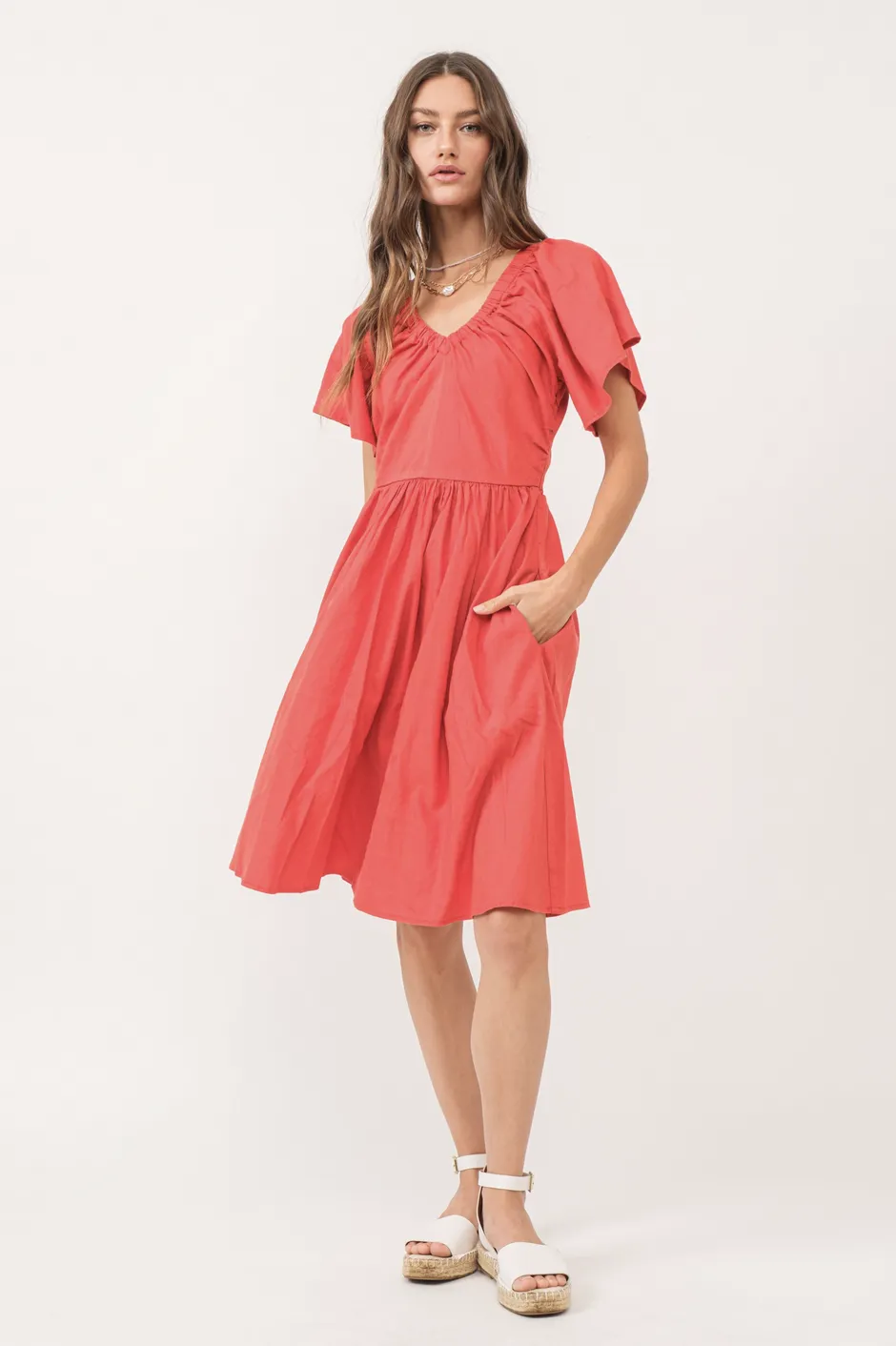 SAGE FLUTTER SLEEVE DRESS