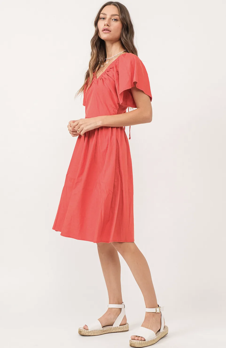 SAGE FLUTTER SLEEVE DRESS