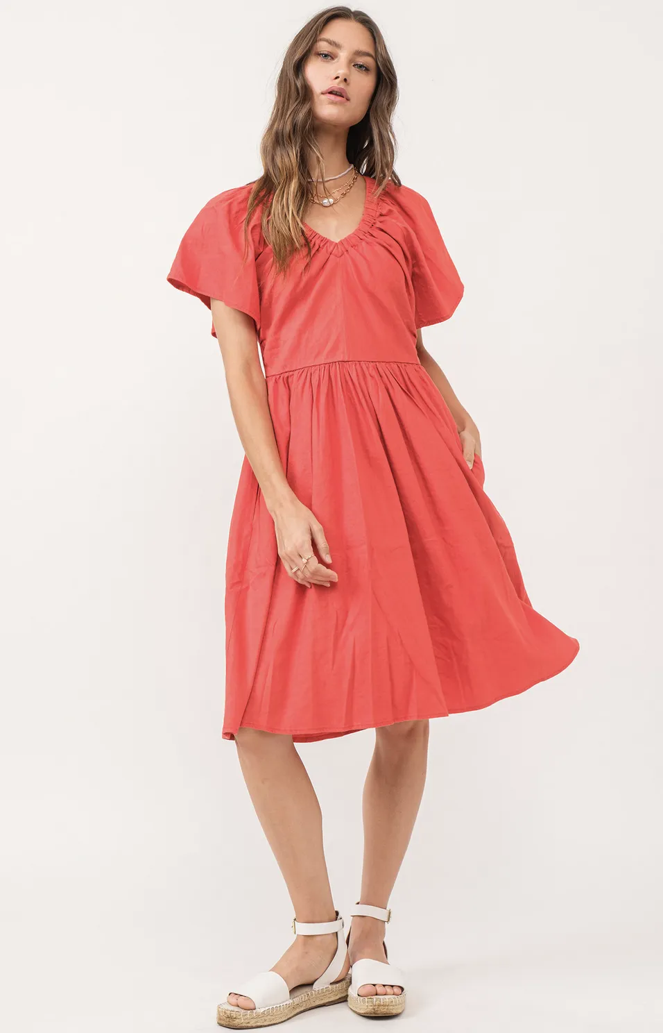 SAGE FLUTTER SLEEVE DRESS