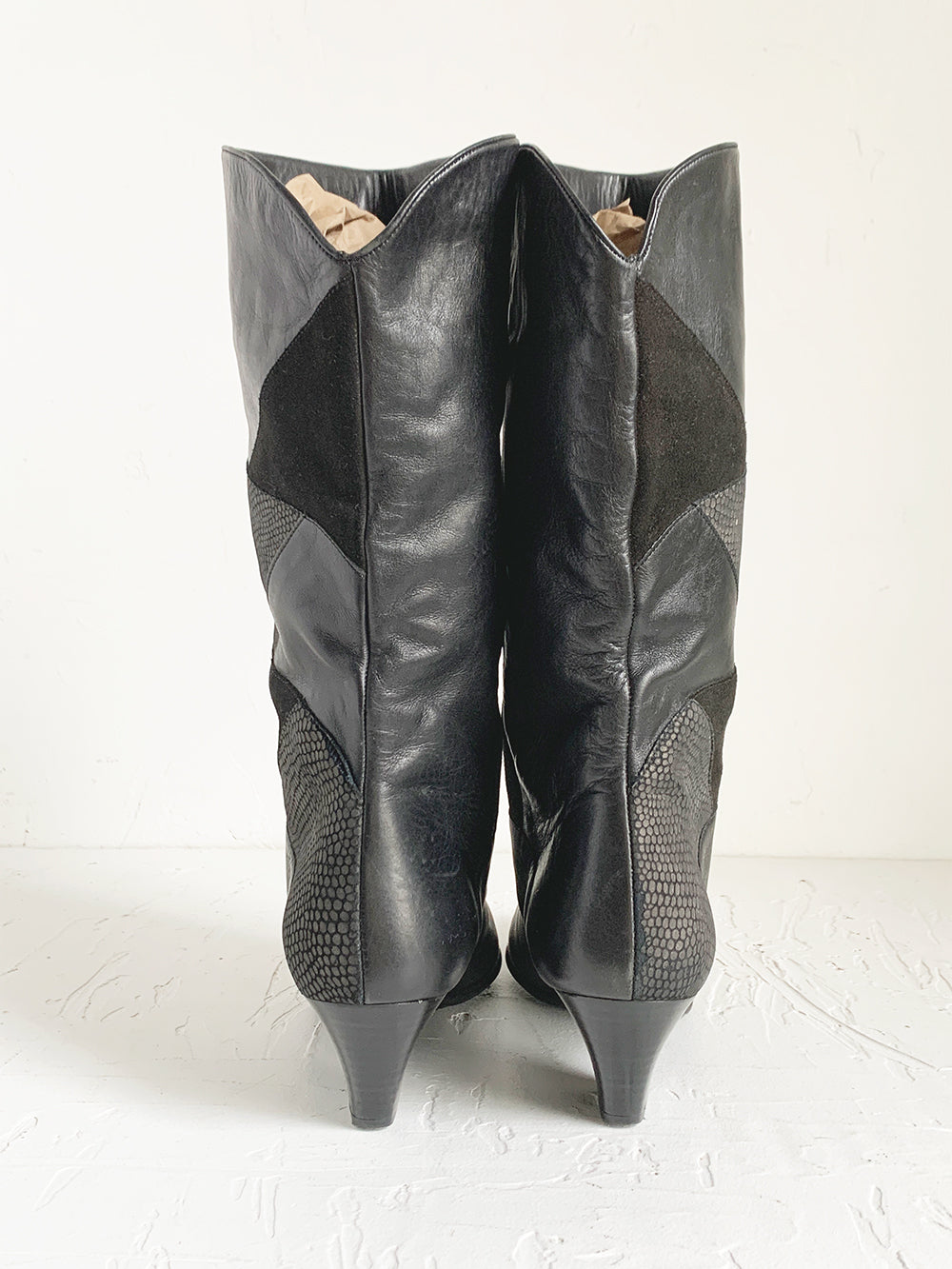 Salamander Black Leather and Suede Heeled Boots