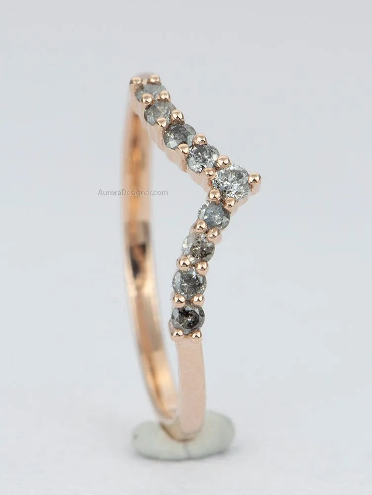 Salt and Pepper Diamond Curve Ring 14K Rose Gold AD1747