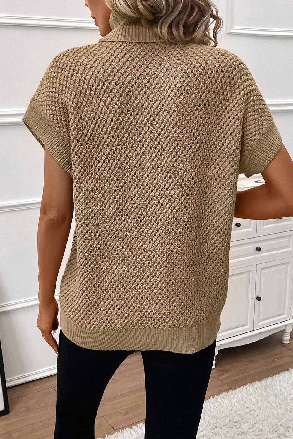 Short Sleeve Khaki Turtleneck Sweater