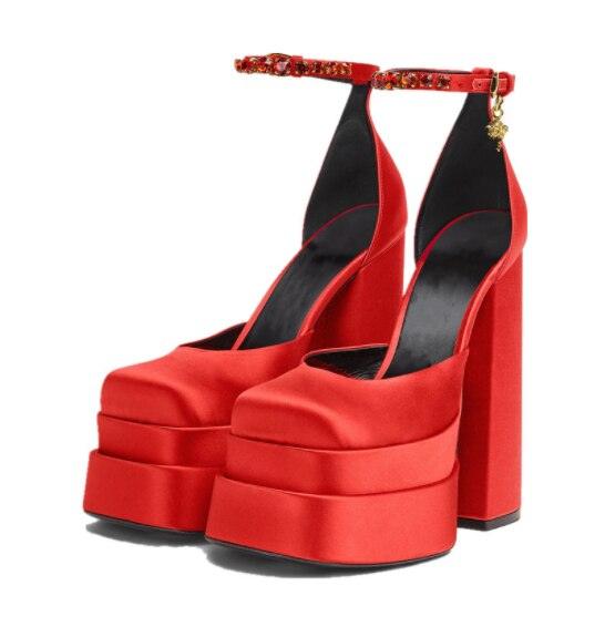 Step up Your Style with Women's Retro Chunky Heels Sandals Platform Pumps