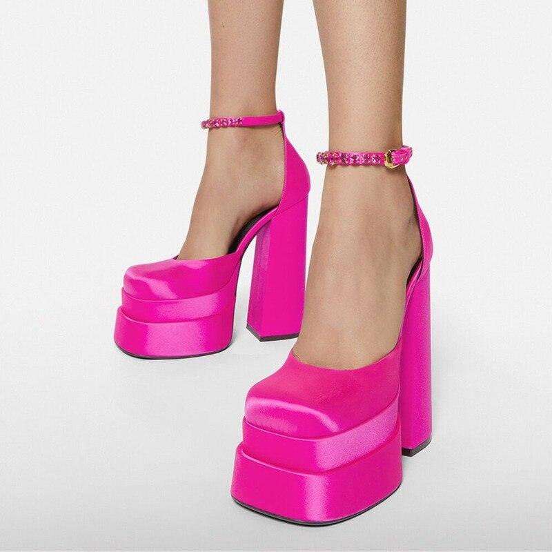 Step up Your Style with Women's Retro Chunky Heels Sandals Platform Pumps