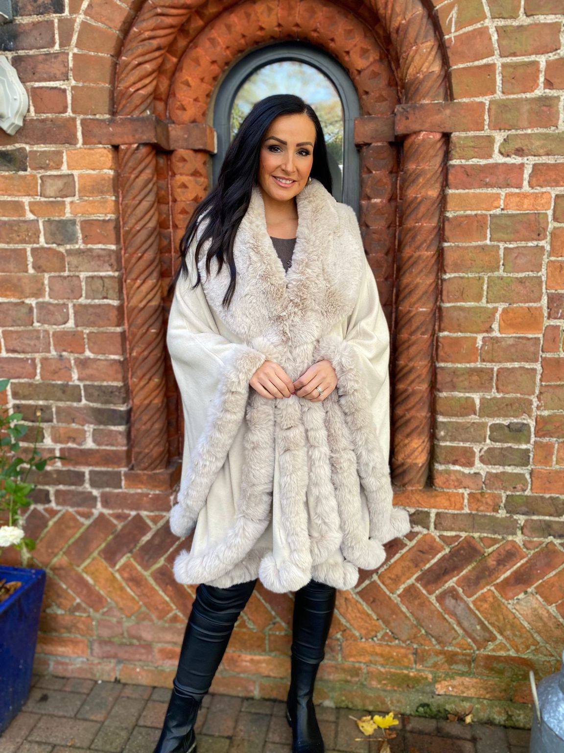 Stone Faux Fur Cape Freya