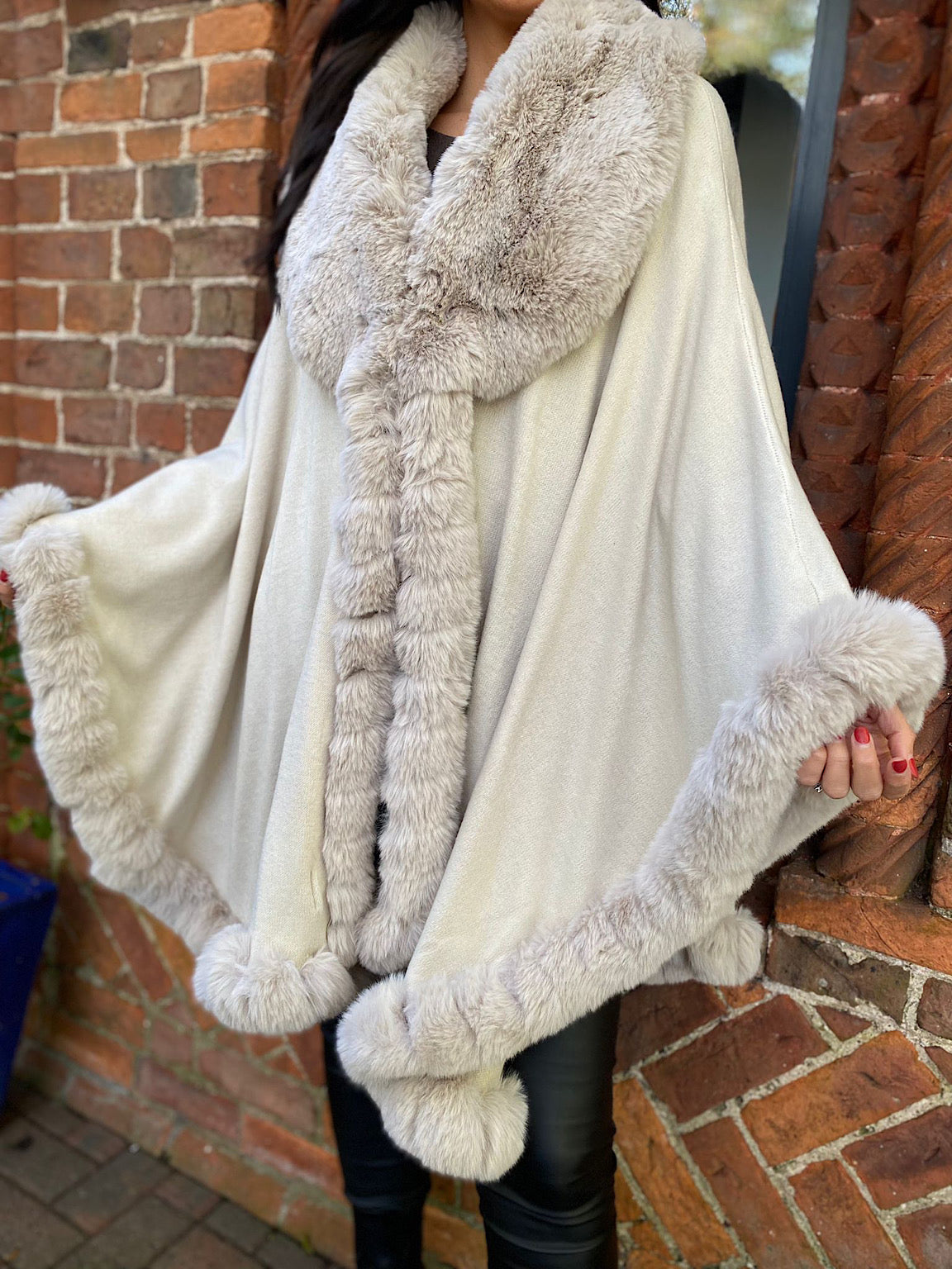 Stone Faux Fur Cape Freya