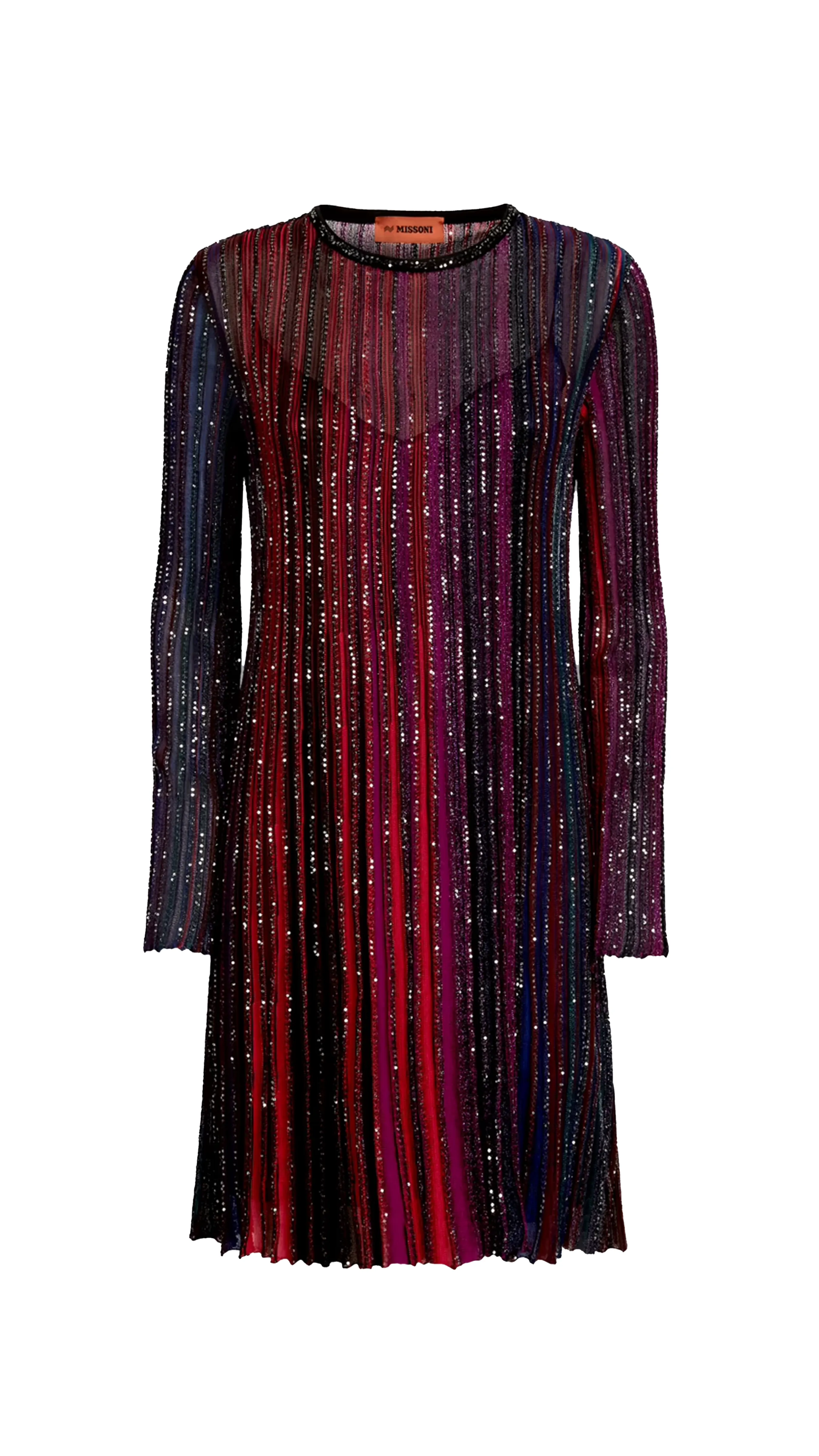 Stripe Sequin Long-sleeve Dress - Black/Red/Purple