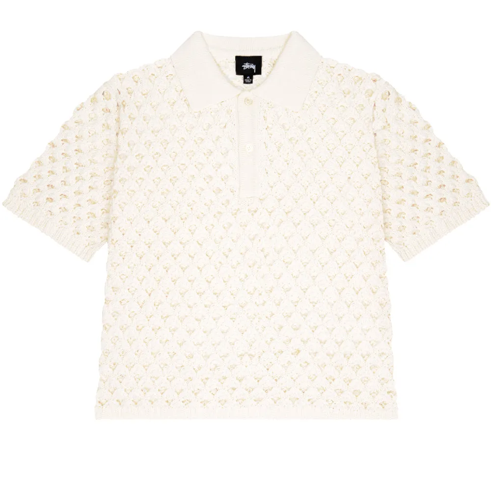 STSSY BIG MESH POLO SWEATER // IVORY