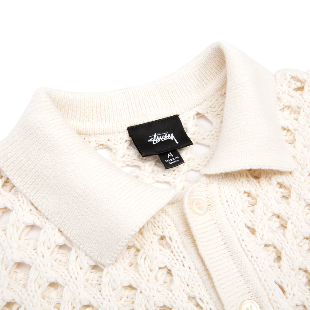 STSSY BIG MESH POLO SWEATER // IVORY