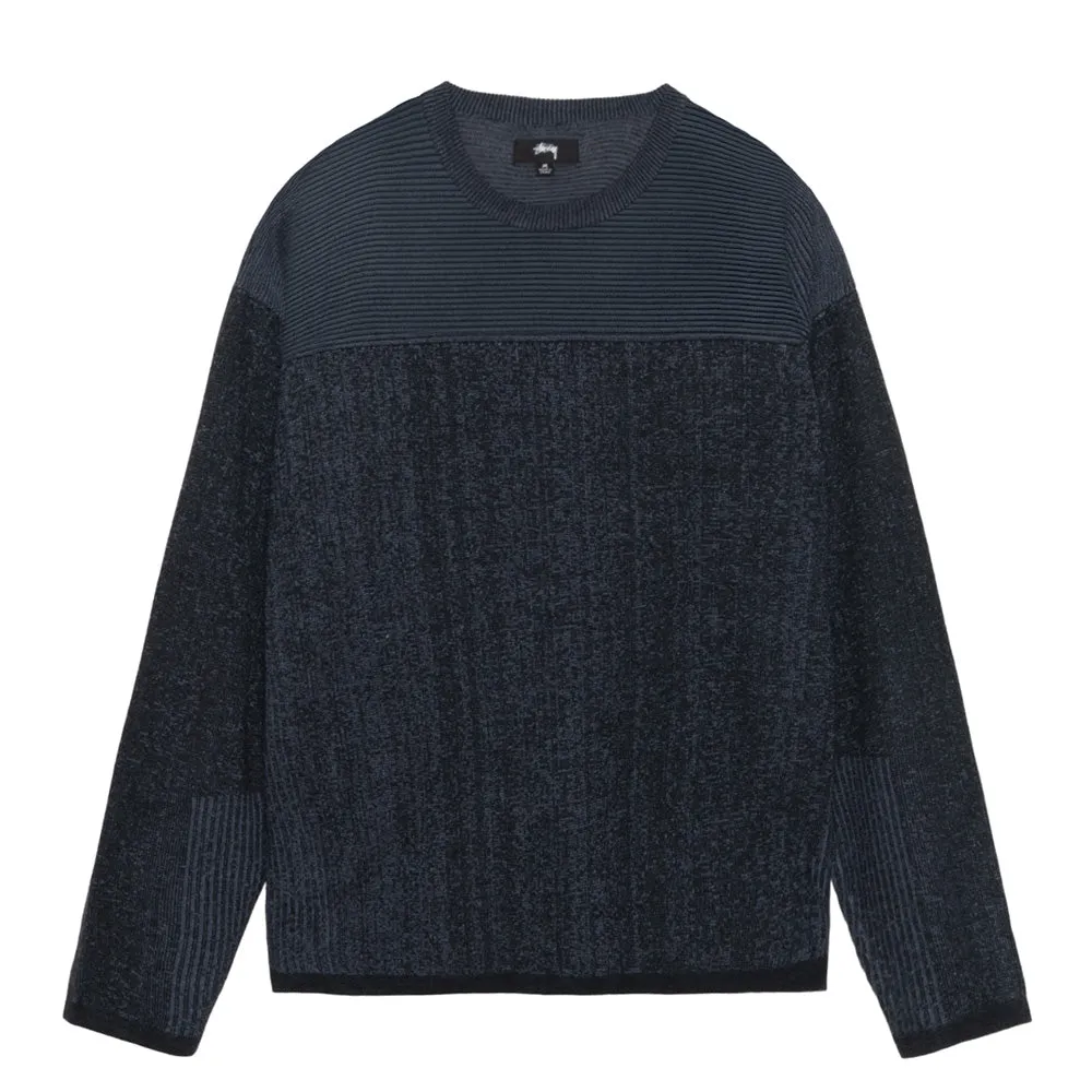 STSSY ENGINEERED PANEL SWEATER // NAVY