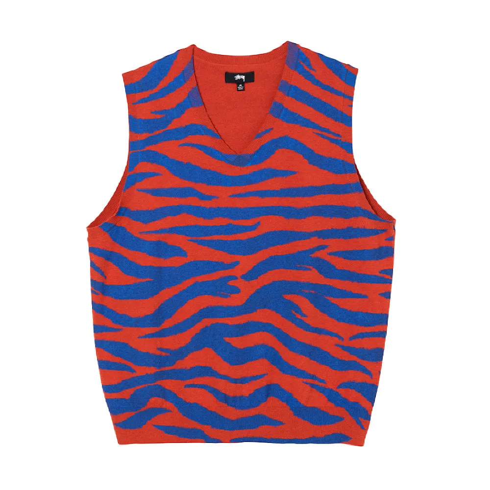 STSSY TIGER PRINTED SWEATER VEST // RED