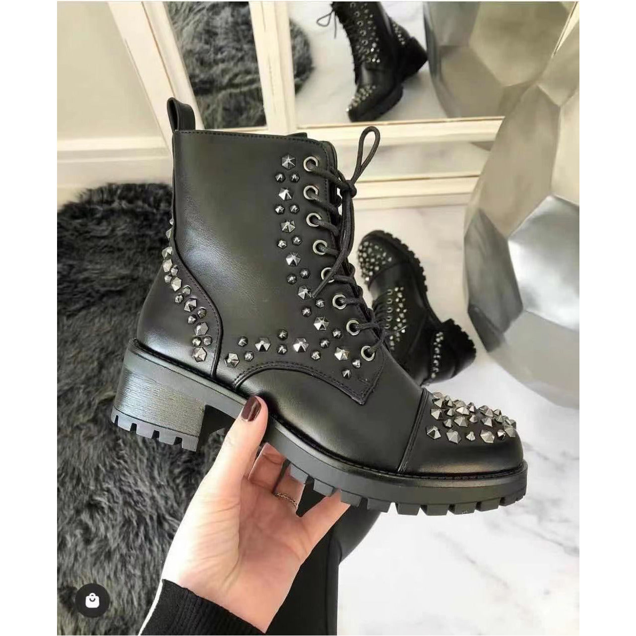 Studded Lace Up Ankle Boots