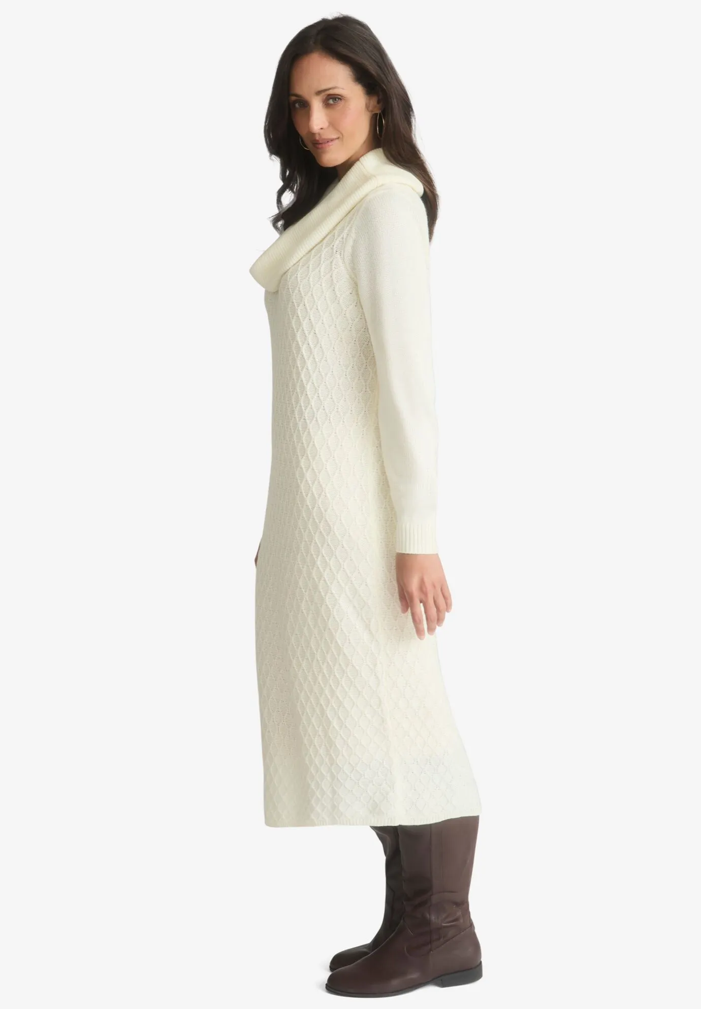 Textured Cowlneck Sweater Dress