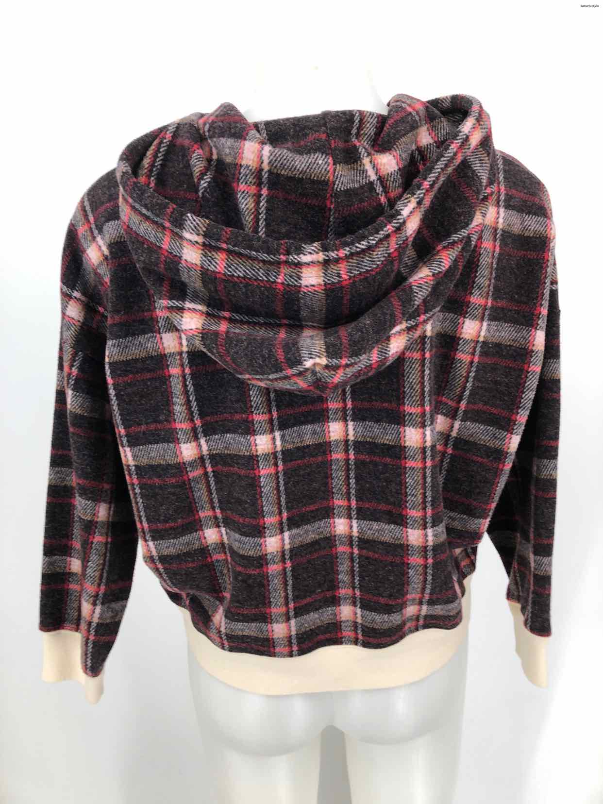 THE GREAT Gray Red & Beige Cotton Blend USA Made! Plaid Pullover Hoodie Top