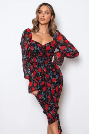 Tina Long Sleeve Dress - Black Rose