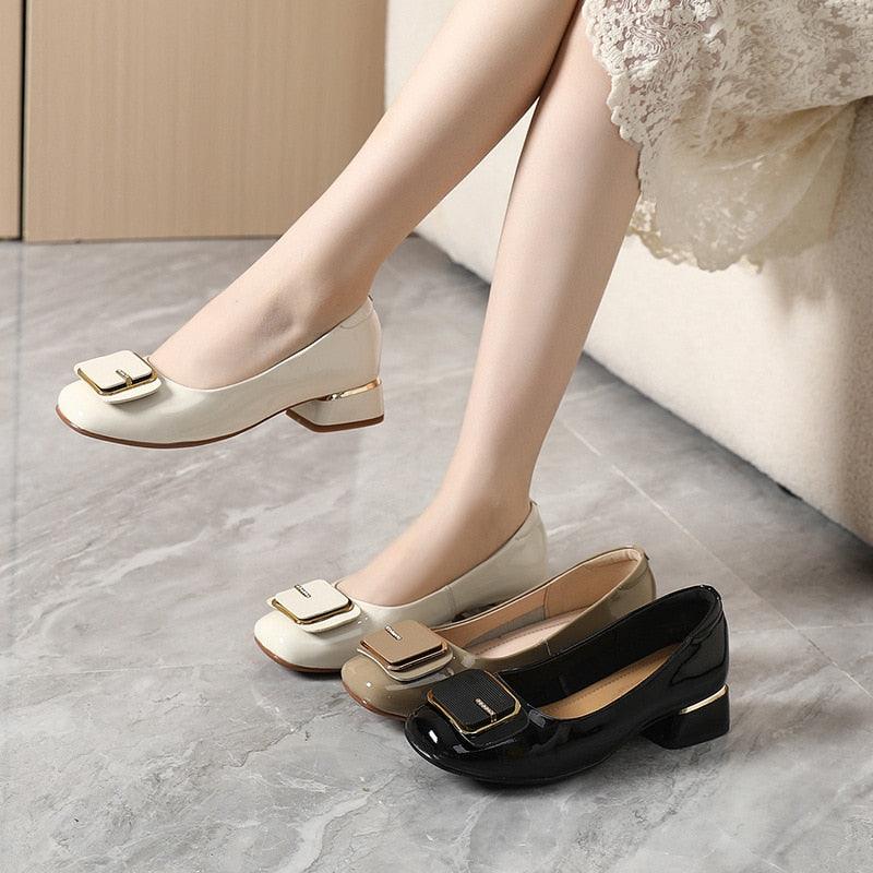 TL248 Women's Soft Patent Leather High Heel Square Casual Shoes