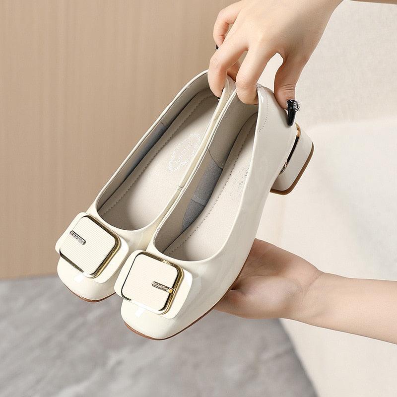 TL248 Women's Soft Patent Leather High Heel Square Casual Shoes