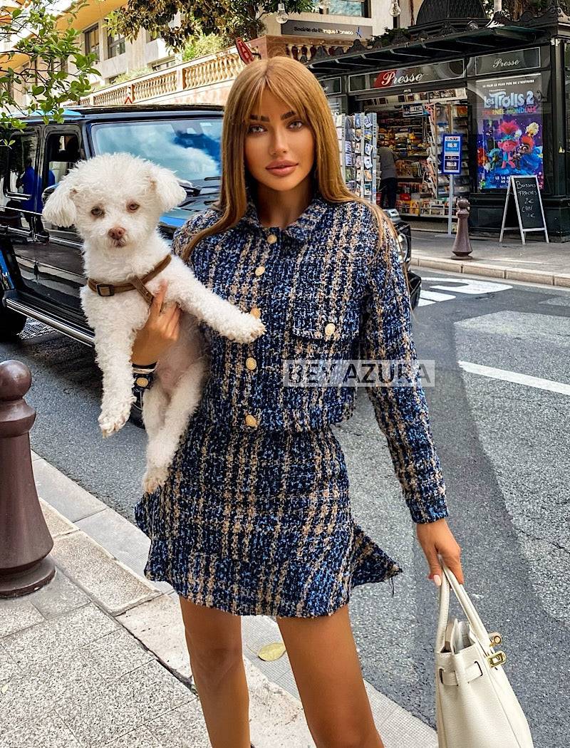 Tweed Navy Short Jacket and Short Skirt Set