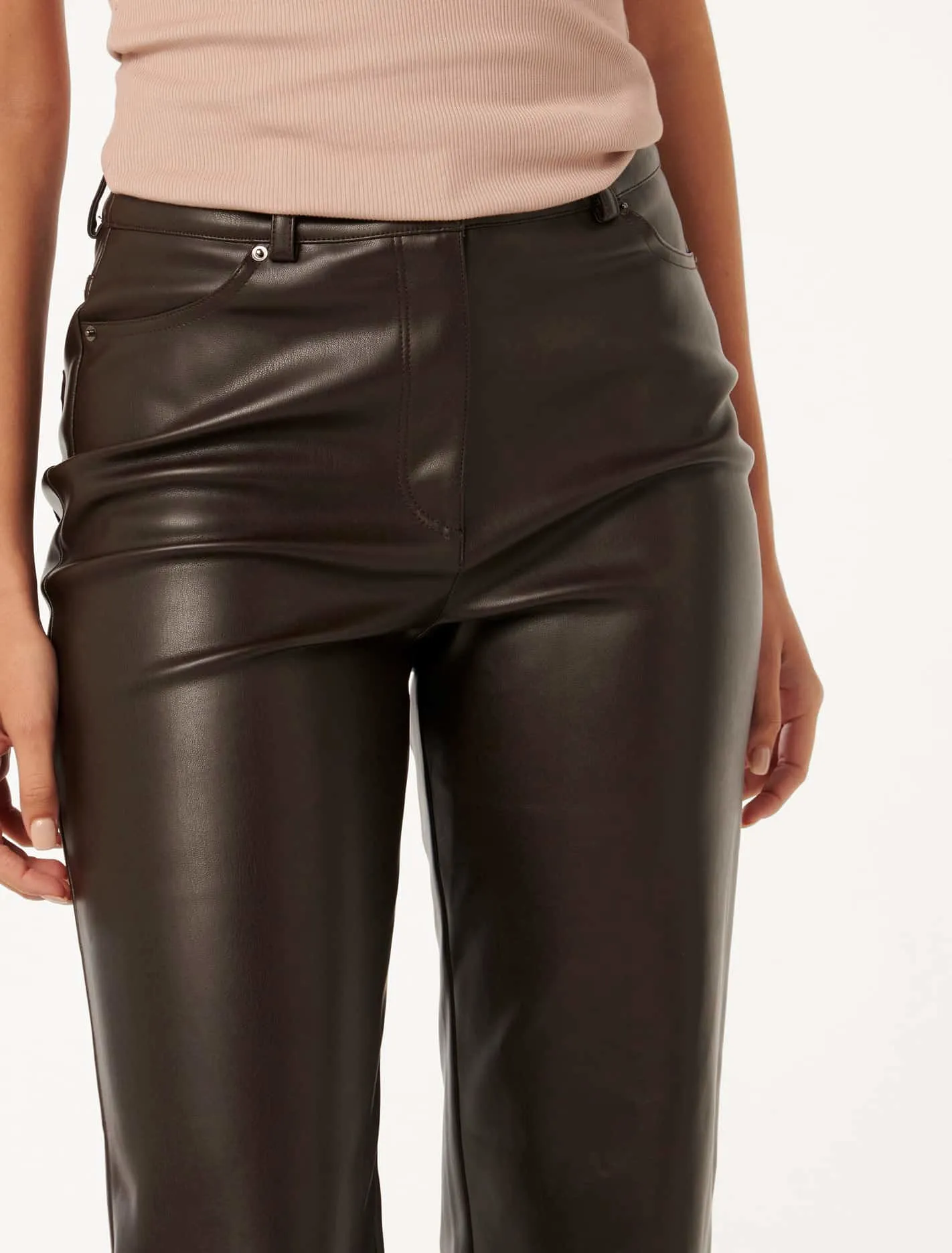 Una Vegan Leather Straight Leg Pants