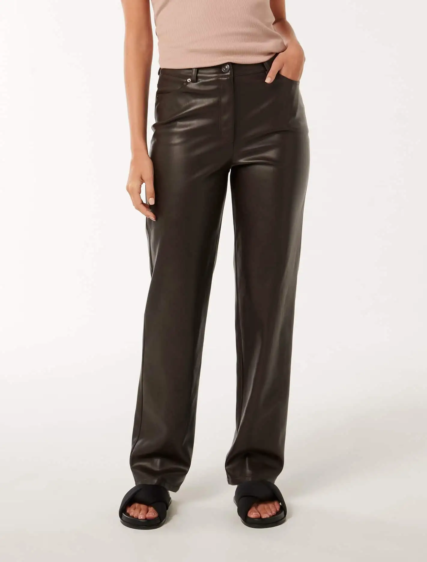 Una Vegan Leather Straight Leg Pants