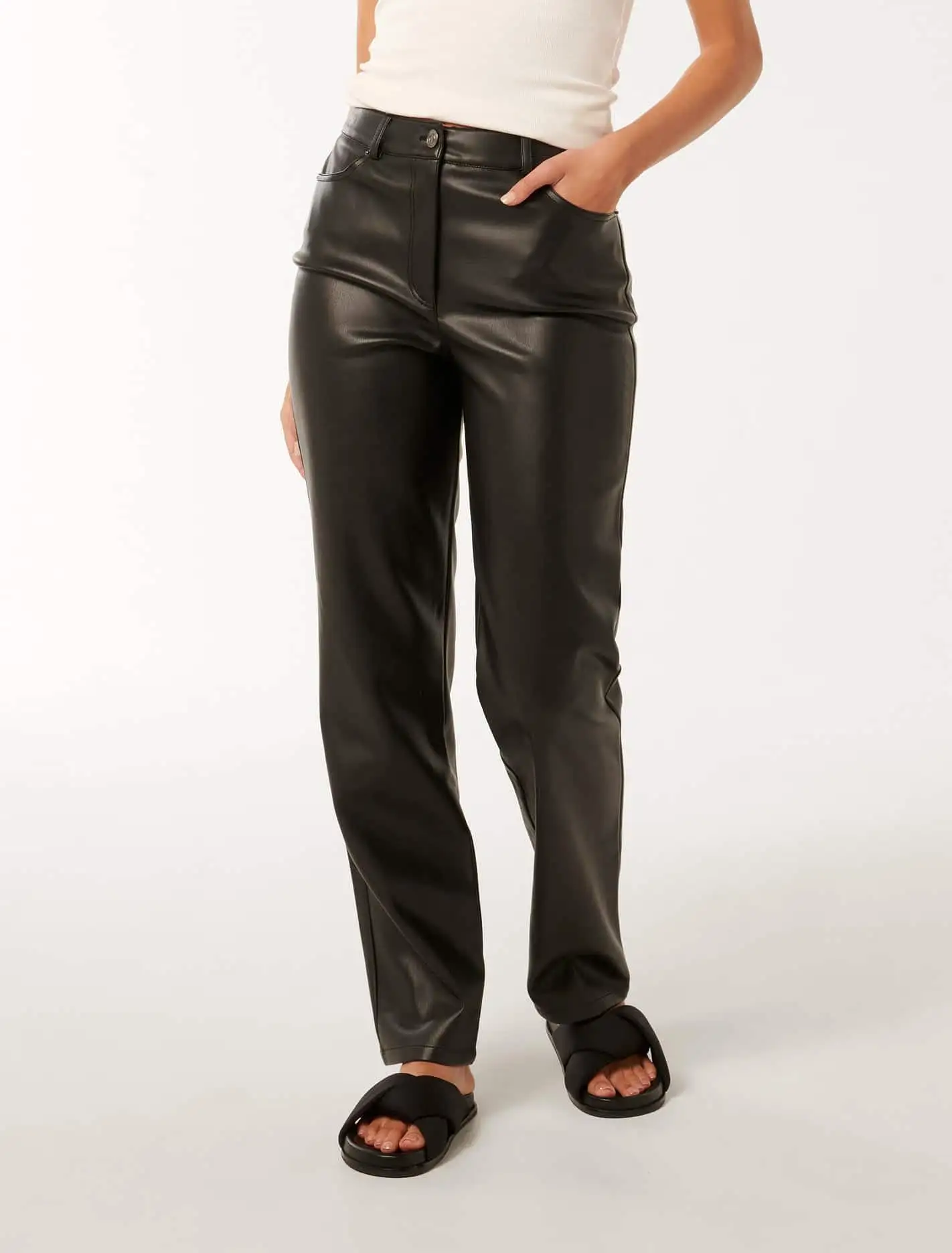 Una Vegan Leather Straight Leg Pants