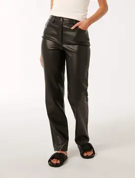 Una Vegan Leather Straight Leg Pants