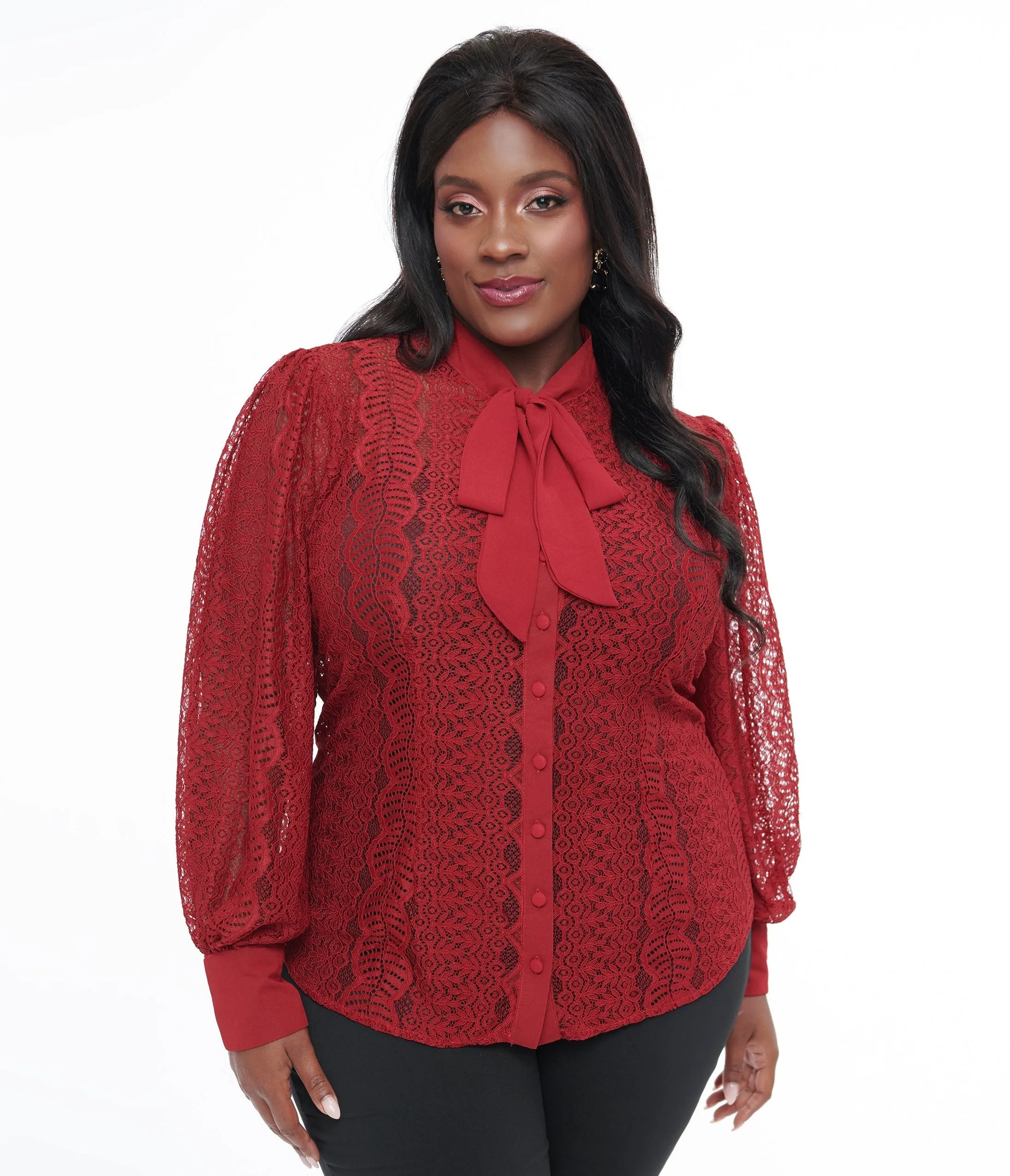 Unique Vintage Plus Size 1940s Burgundy Lace Gwen Blouse