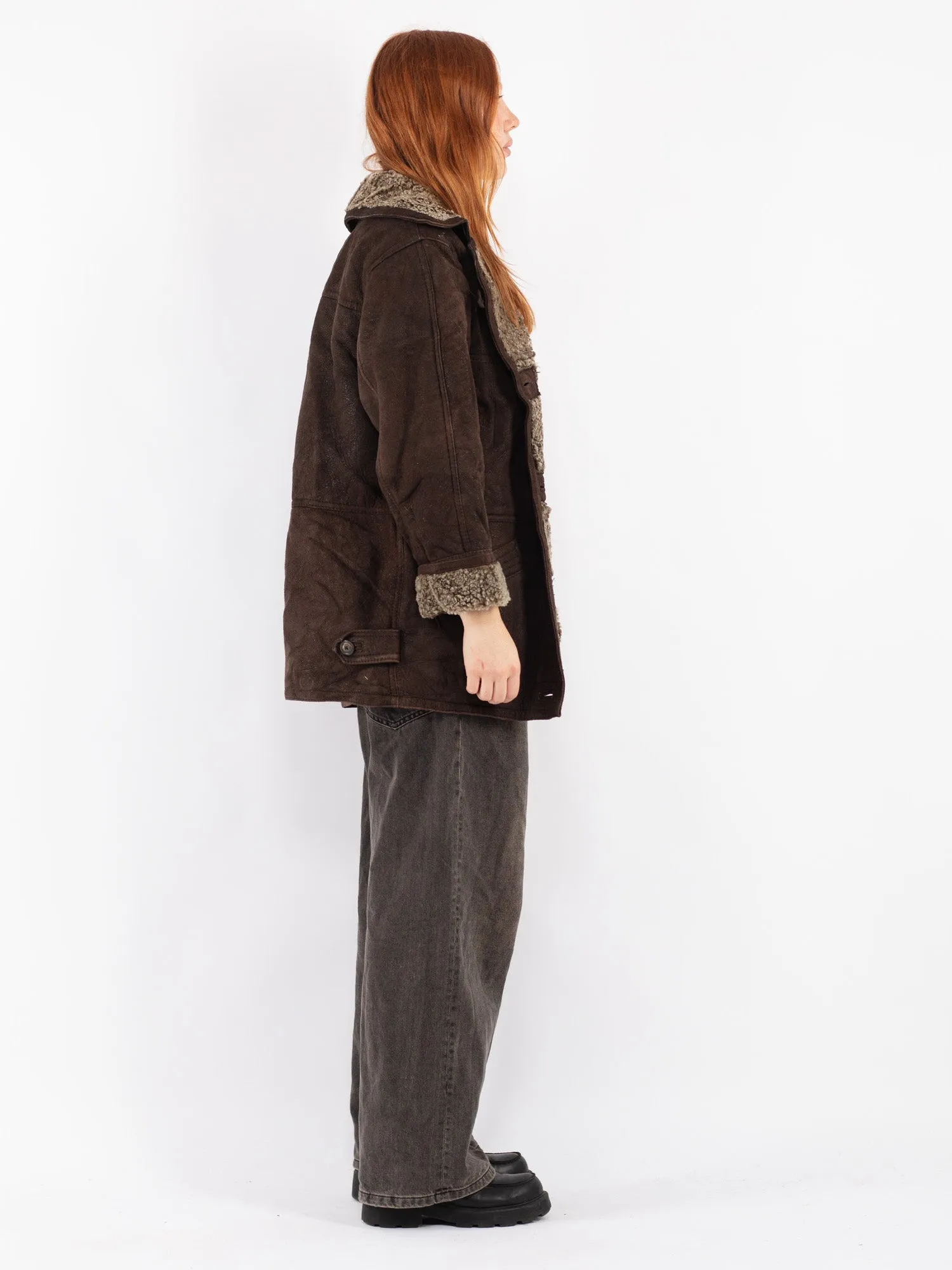 Vintage 90's Women Sheepskin Coat in Brown