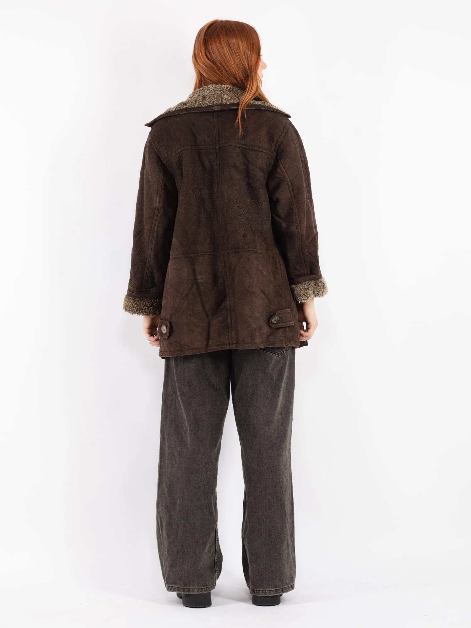 Vintage 90's Women Sheepskin Coat in Brown