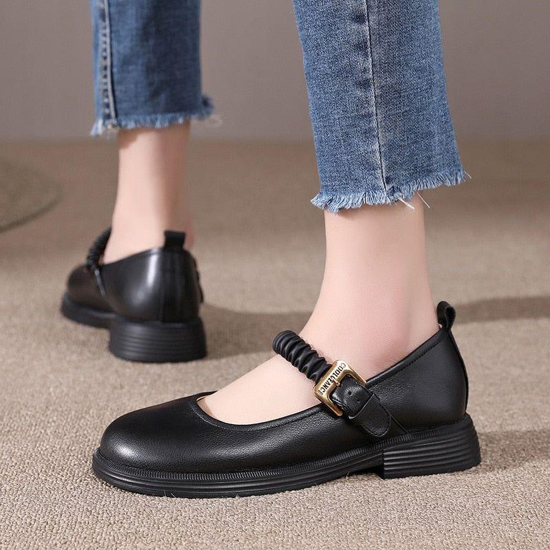 Women's Casual Shoes - Soft Leather, Thick Low Heels (FC1207)