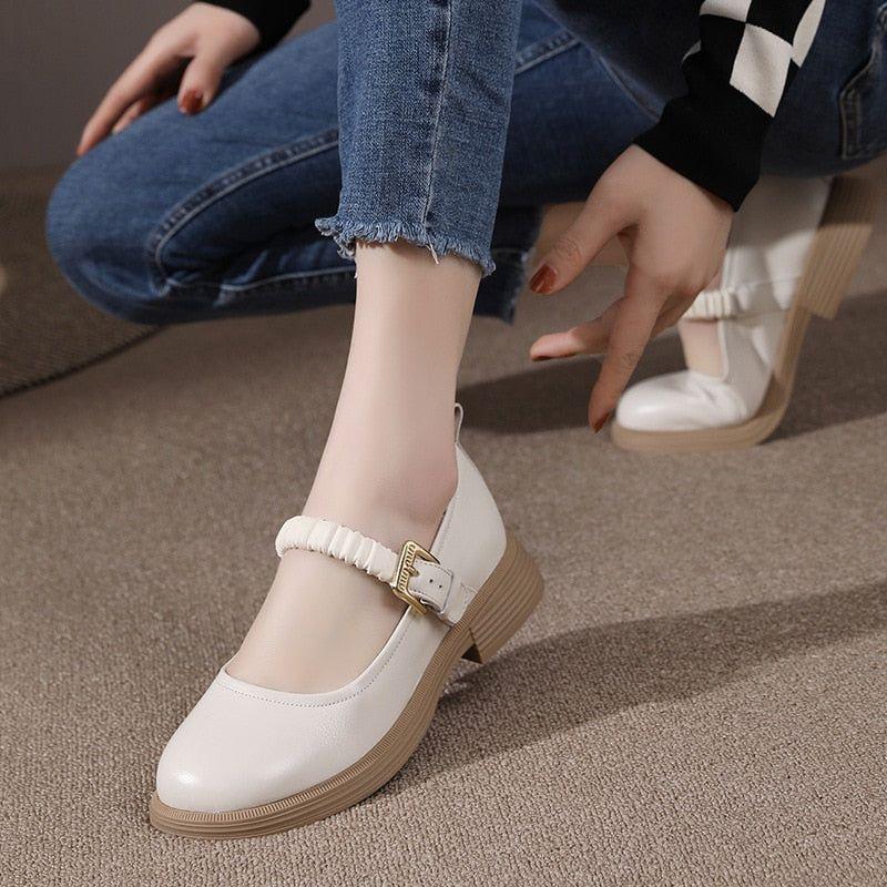 Women's Casual Shoes - Soft Leather, Thick Low Heels (FC1207)