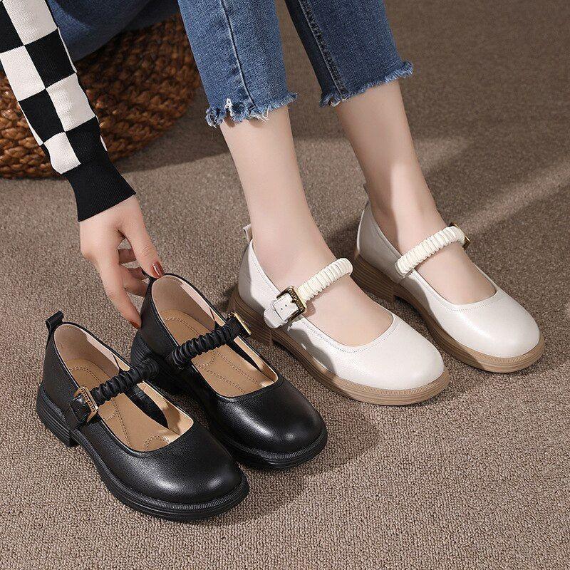 Women's Casual Shoes - Soft Leather, Thick Low Heels (FC1207)