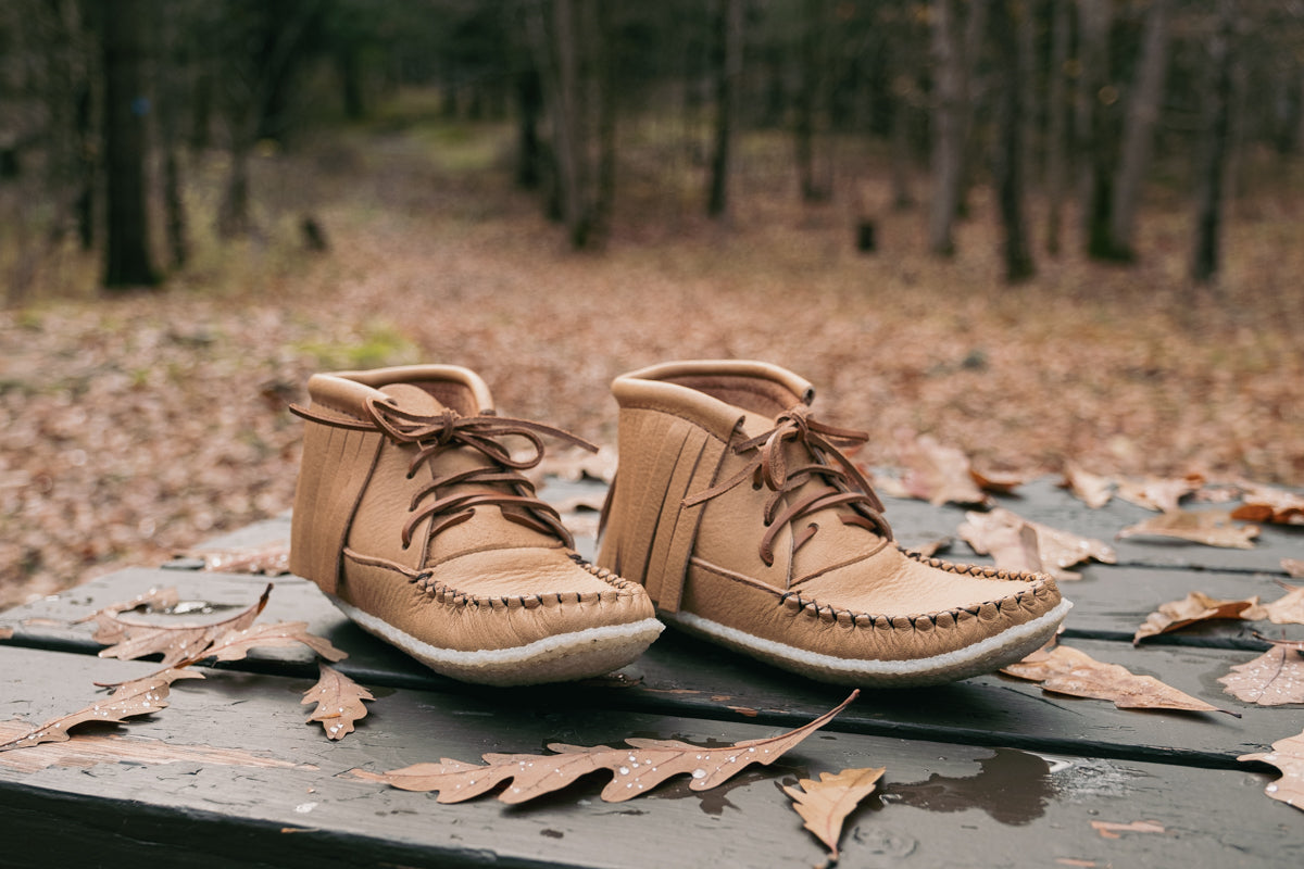 Women’s Fringed Crepe Sole Moose Hide Moccasin Boots