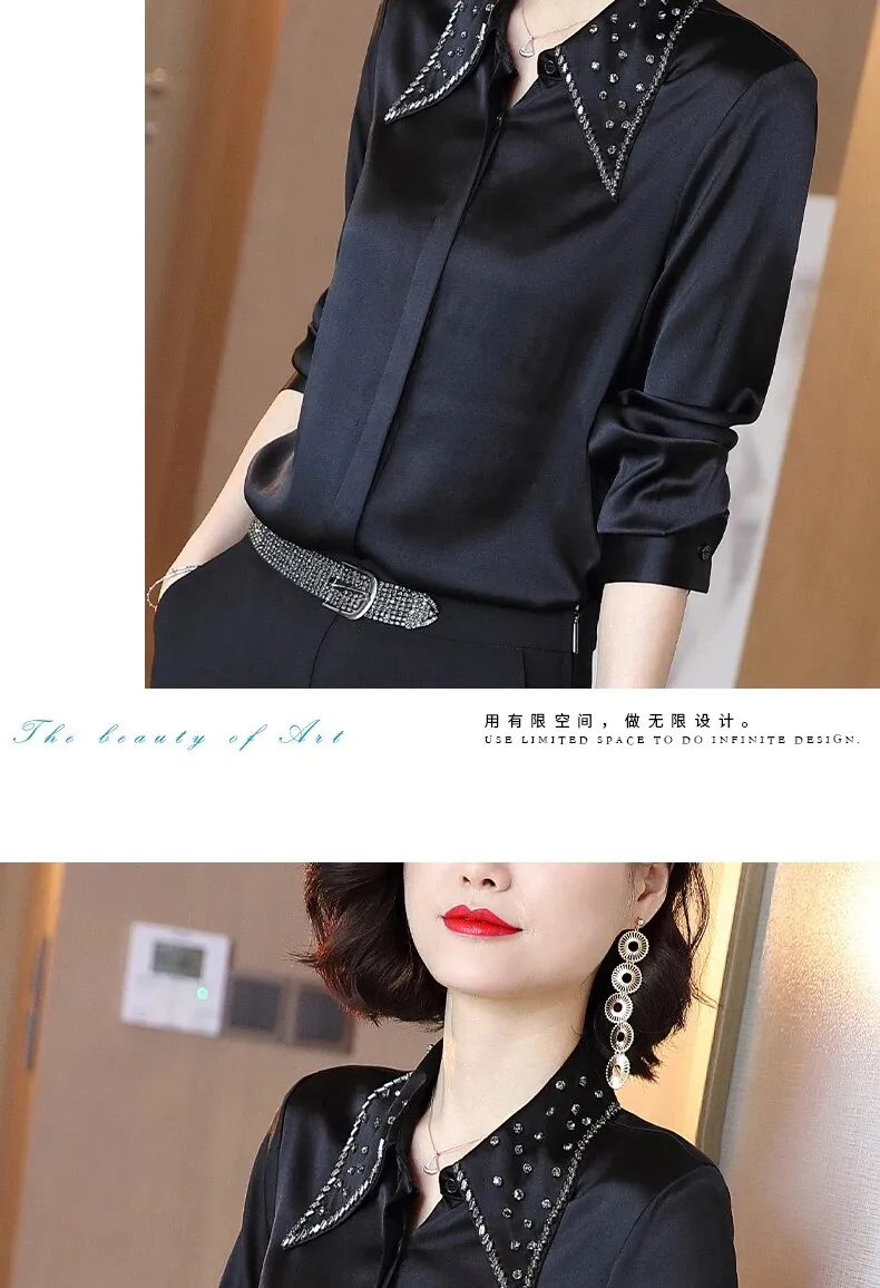 Women's Korean Silk Solid Pattern Turn-down Collar Formal Full Sleeve Shirt