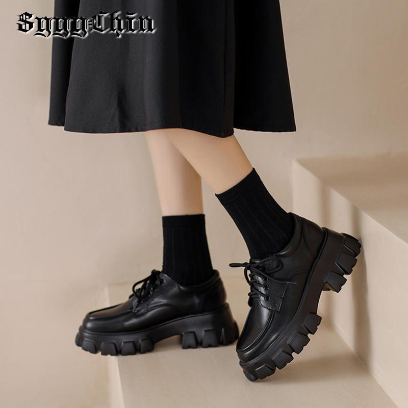 Women's Lolita Style Platform Loafers with Chunky Heel in Classic Black