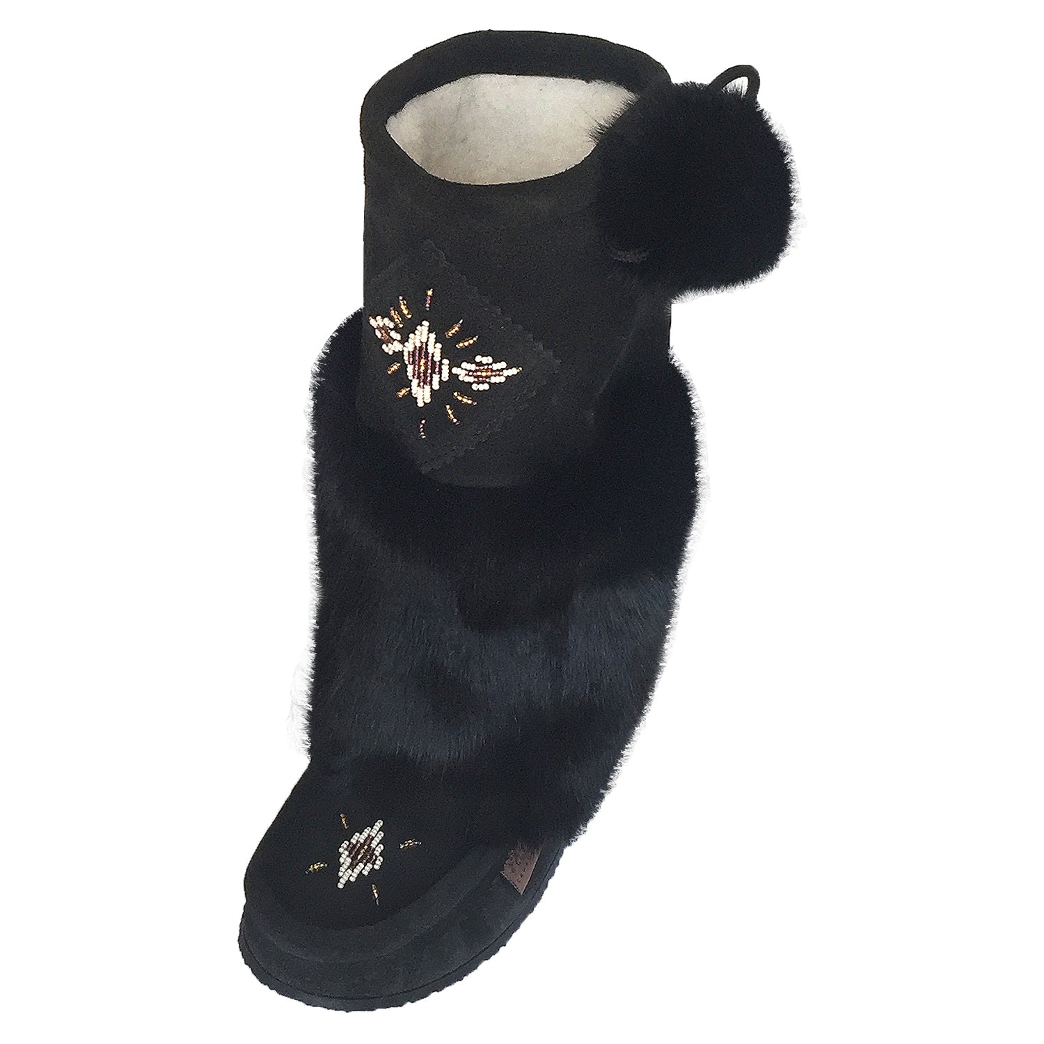 Women's Suede Mid-Calf Black Rabbit Fur Mukluks FINAL CLEARANCE 5 ONLY