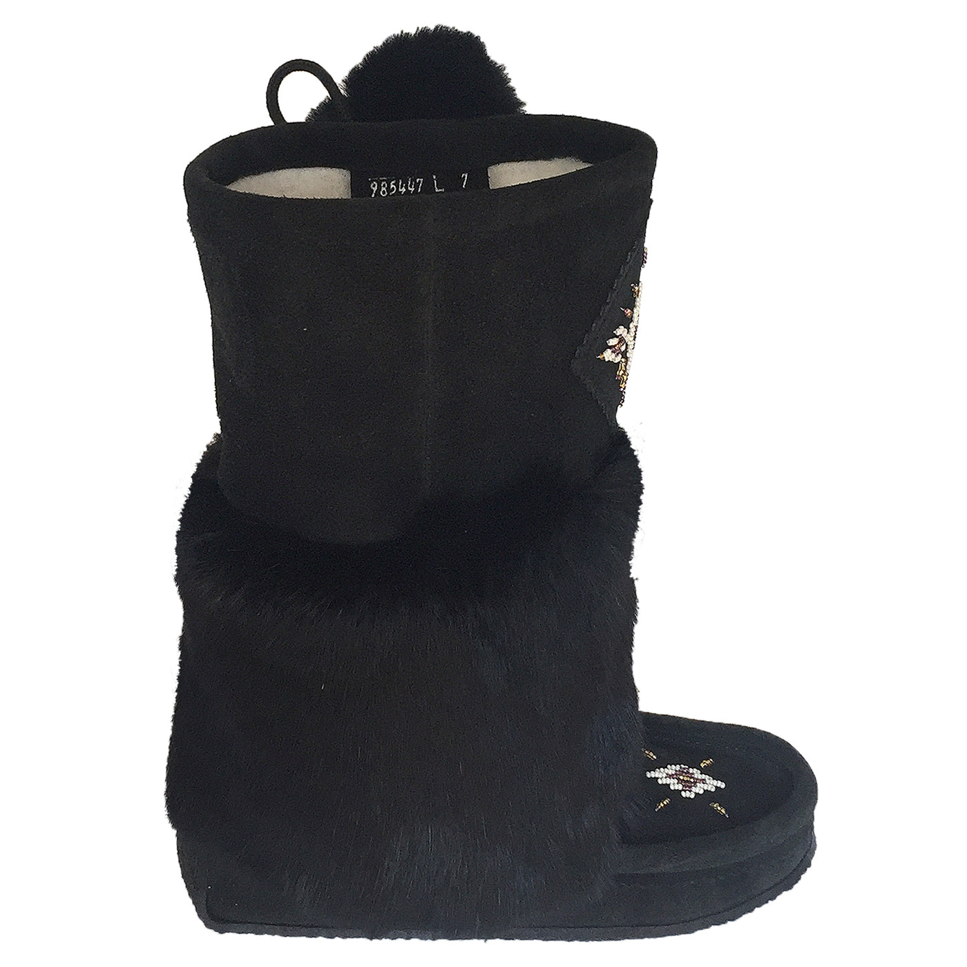 Women's Suede Mid-Calf Black Rabbit Fur Mukluks FINAL CLEARANCE 5 ONLY