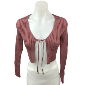 Zara Mauve Brown Ribbed Knit Tie Front Long Sleeve Crop Cardigan Sweater Top S